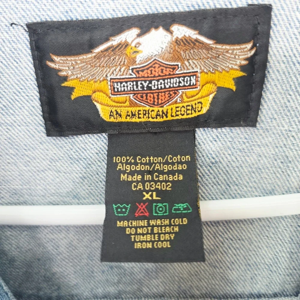 Harley-Davidson Mens Denim Vest Light Wash HOG Eagle Patches XL 98291-02VM